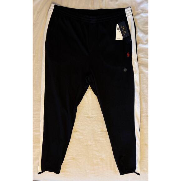 NWT Polo Ralph Lauren Mens 2XL Sweatpants Black White Side Stripe Zip Ankle XXL - Picture 2 of 16